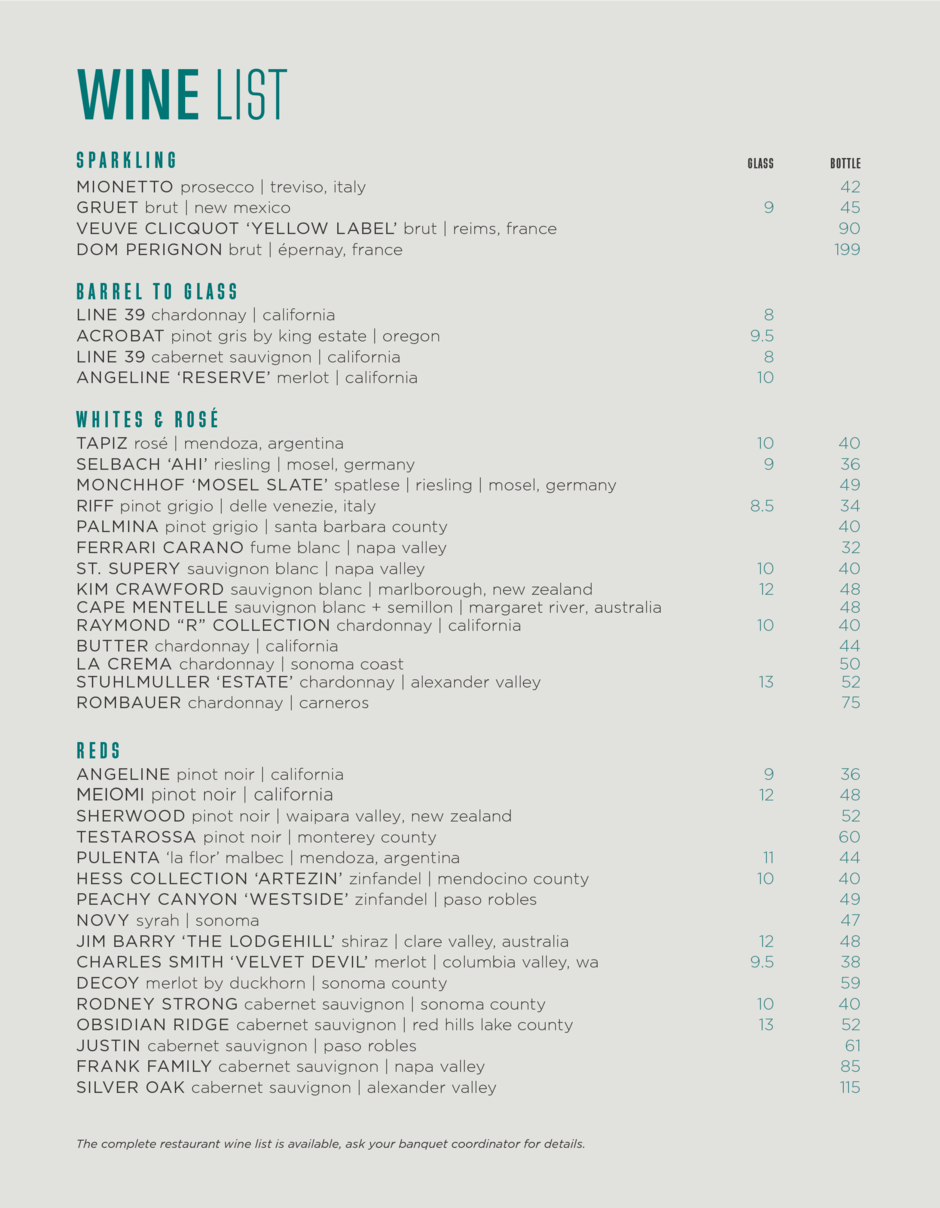 Wine Menu for Events