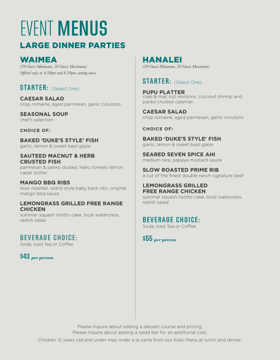 Event Dinner party Menu