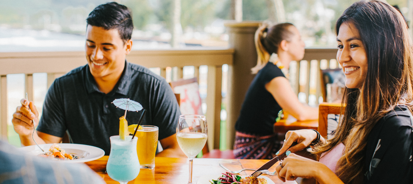 Guests eating outside